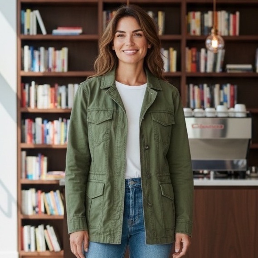 Gap Womens Olive Green‎ Utility Military Jacket Cotton Blend 6 Earthy